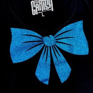 BELLA+CANVAS Women's Black Scoop Neck Tee with Glitter Bow